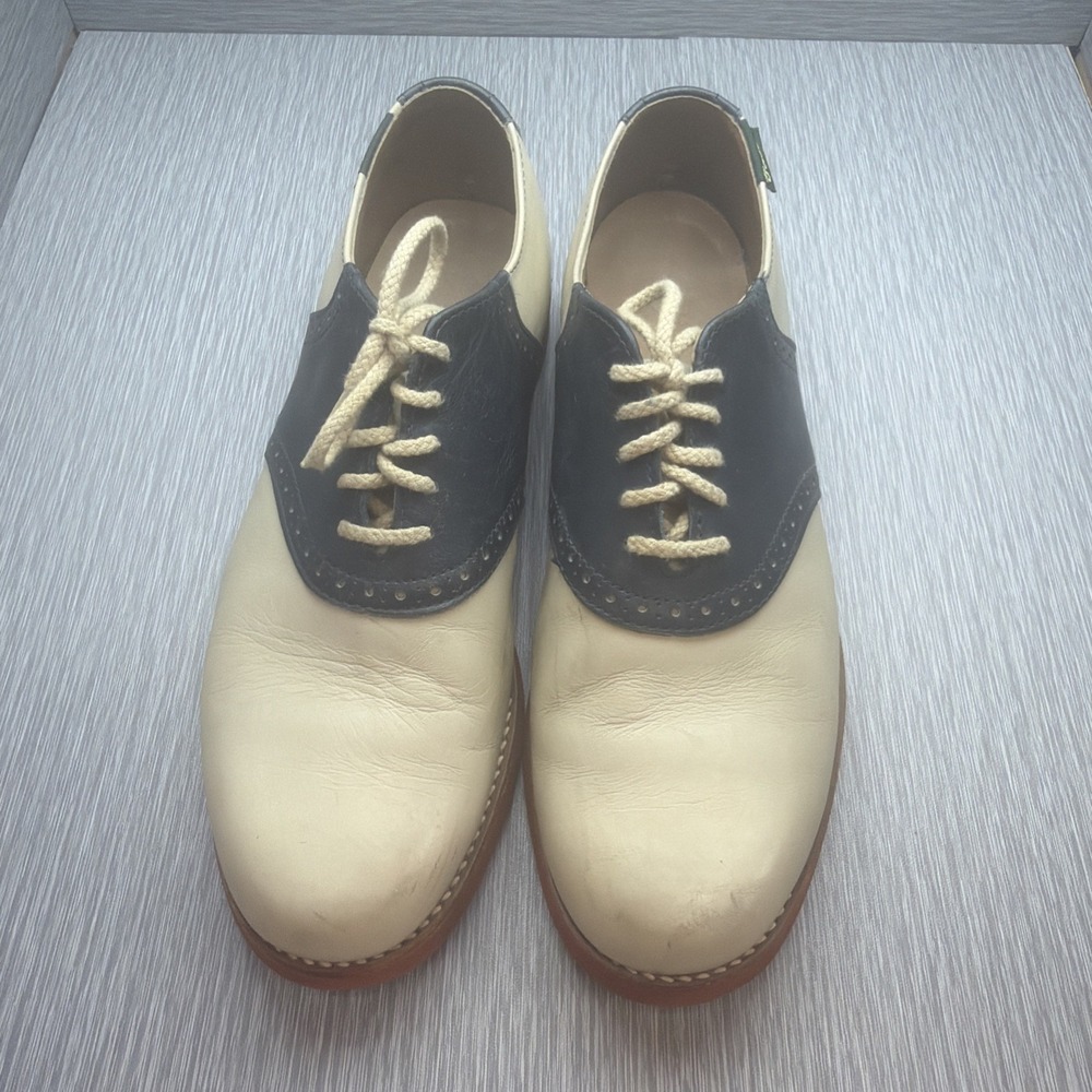 GH Bass Saddle Shoes Men's 9.5 Cream Navy Oxford Retro Rockabilly‎ Bowling